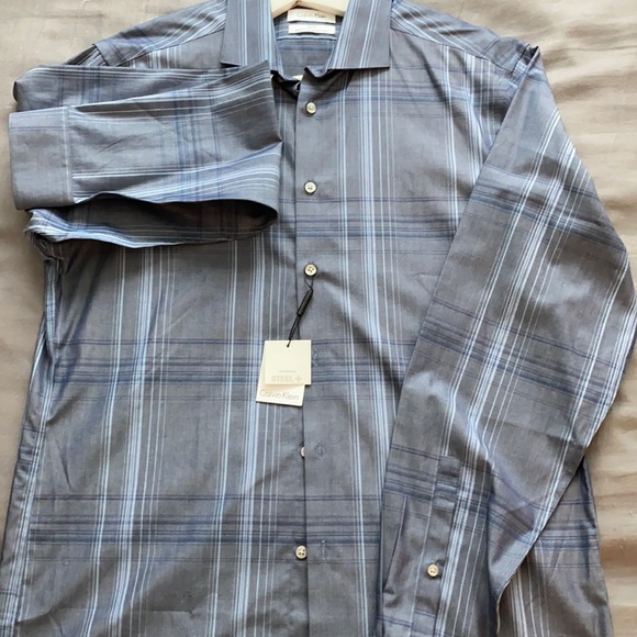 MEN CALVIN KLEIN Non Iron STEEL performance dress shirt Size 15.5 34/35 - Picture 5 of 5